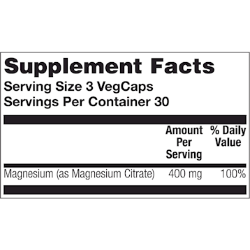 Magnesium Citrate 400 mg 90 vcaps by Solaray Supplement Facts Label