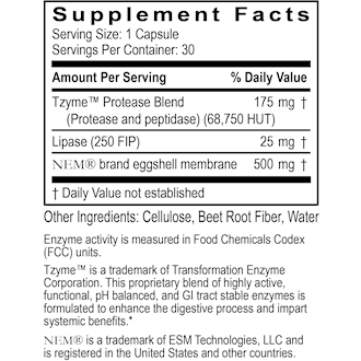 Joint Health 30 caps by Transformation Enzyme Supplement Facts Label