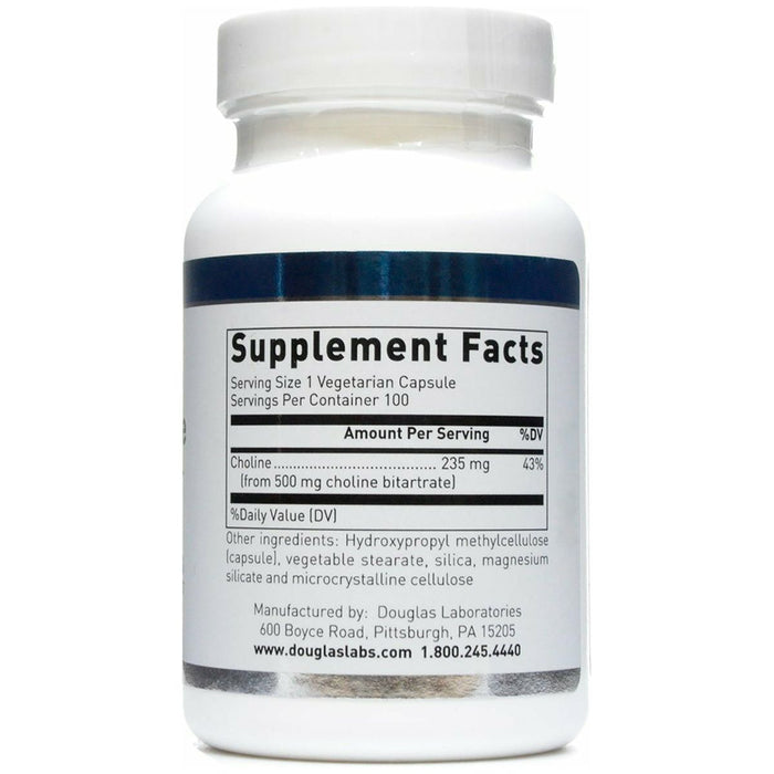 Douglas Labs Choline Bitartrate 100 capsules supplement facts label
