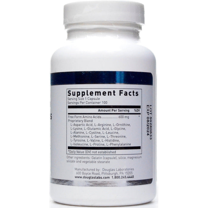 Douglas Labs Free Form Amino Caps 100 capsules supplement facts label