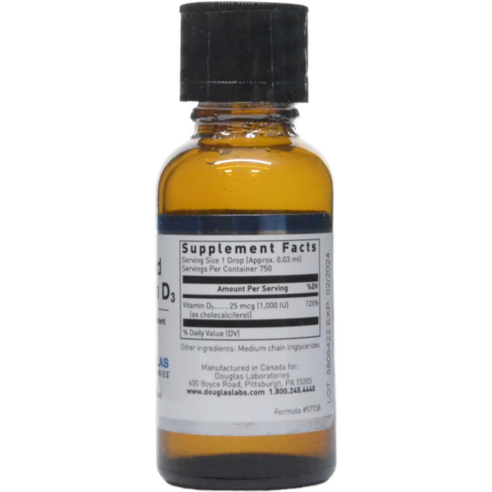 Douglas Labs Liquid Vitamin D3 22.5 mL supplement facts label