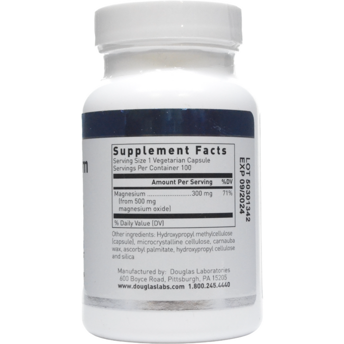 Douglas Labs Magnesium Oxide 500 mg 100 capsules supplement facts label