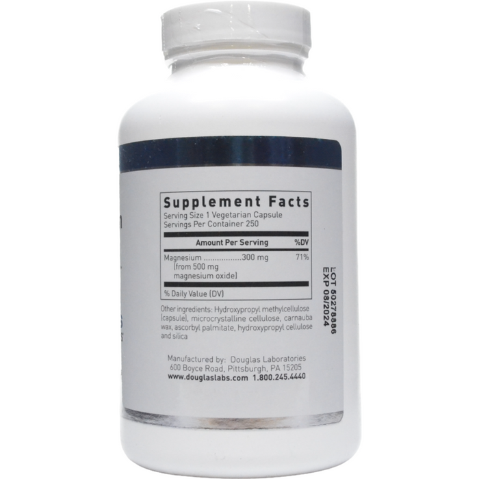 Douglas Labs Magnesium Oxide 500 mg 250 capsules supplement facts label