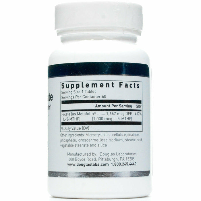 Douglas Labs Methyl Folate L-5-MTHF 60 tablets supplement facts label