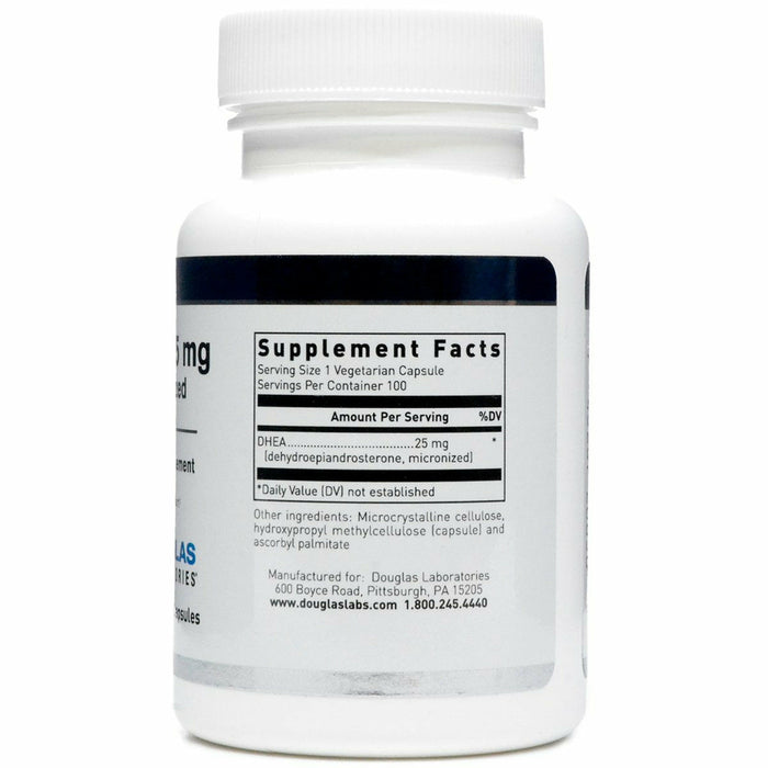 Douglas Labs Micronized DHEA 25 mg 100 veg capsules supplement facts label