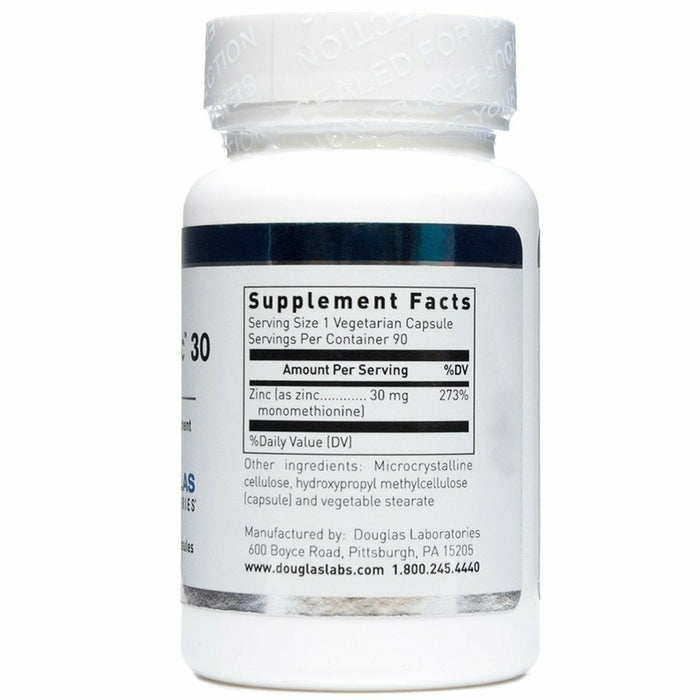 Douglas Labs Opti-Zinc 30 mg 90 veg capsules supplement facts label