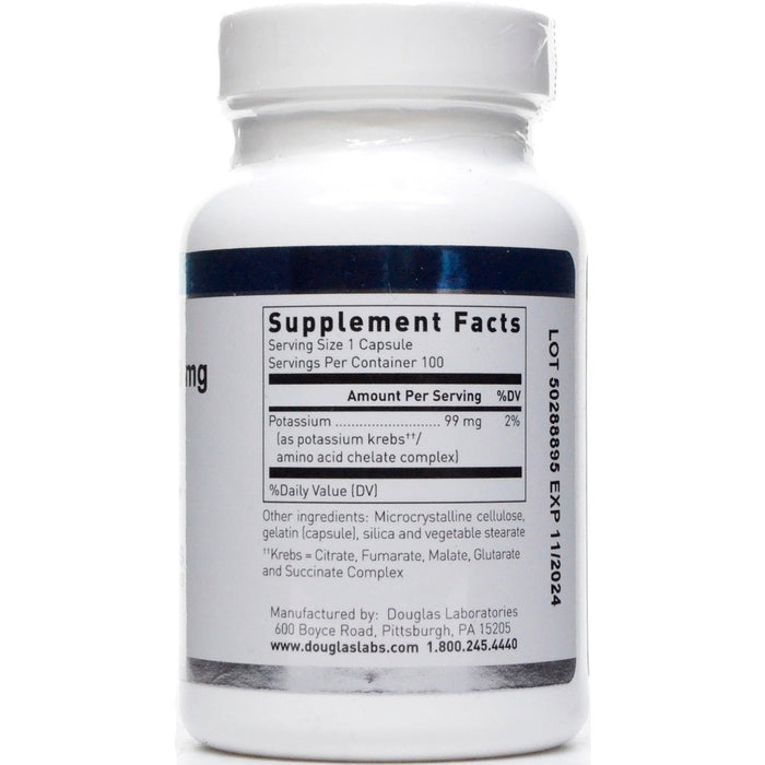 Douglas Labs Potassium Chelated 99 mg 100 capsules supplement facts label