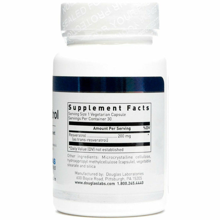 Douglas Labs Resveratrol 200 mg 30 veg capsules supplement facts label