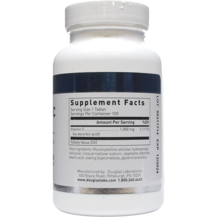 Douglas Labs Vitamin C 1000 mg 100 tablets supplement facts label