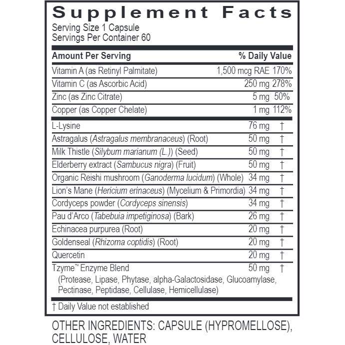 Immune AV 60 caps by Transformation Enzyme Supplement Facts Label