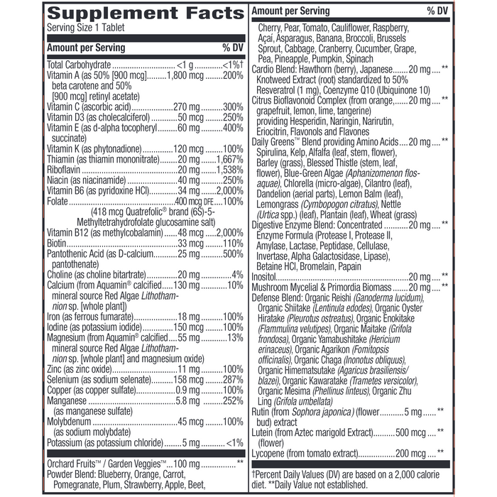 Nature's Way, Alive! Adult Ultra Potency Complete Multivitamin 60 tabs Supplement Facts Label