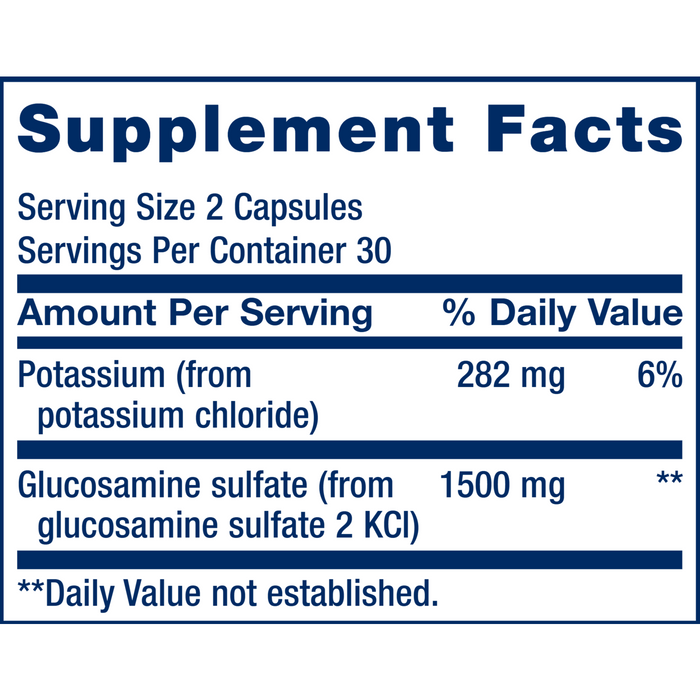 Glucosamine Sulfate 750 mg 60 caps by Life Extension Supplement Facts Label