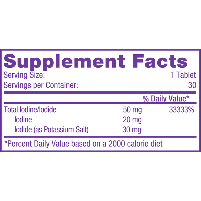 Iodoral 50 mg 30 tabs by Optimox Supplement Facts Label