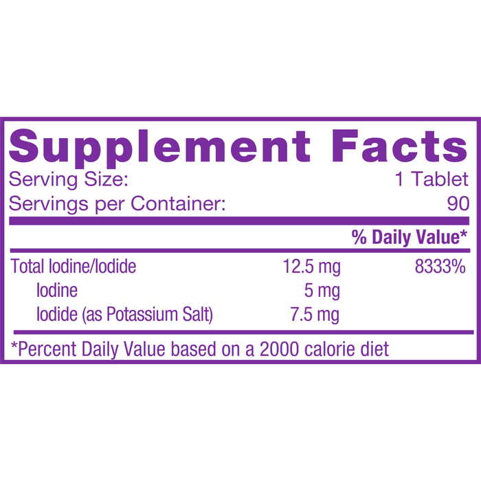 Iodoral 12.5 mg 90 tabs by Optimox Supplement Facts Label