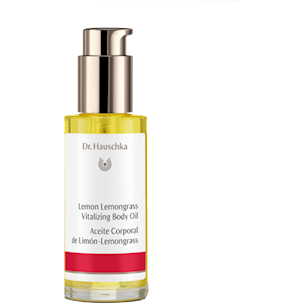 Dr. Hauschka Lemon Lemongrass Vitalizing Body Oil, 2.5 fl oz, front of pump bottle