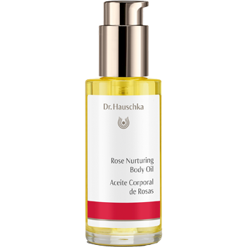 Dr. Hauschka Rose Nurturing Body Oil, 2.5 fl oz, front of pump bottle
