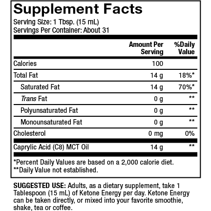 Dr. Mercola Biothin Ketone Energy MCT Oil 16 fl oz supplement facts label