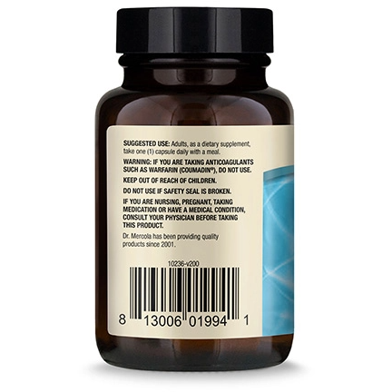 Dr. Mercola Calcium with Vitamins D3 & K2 30 capsules suggested use label