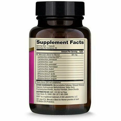 Dr. Mercola Complete Probiotics for Women 70 Billion CFU 30 capsules supplement facts label