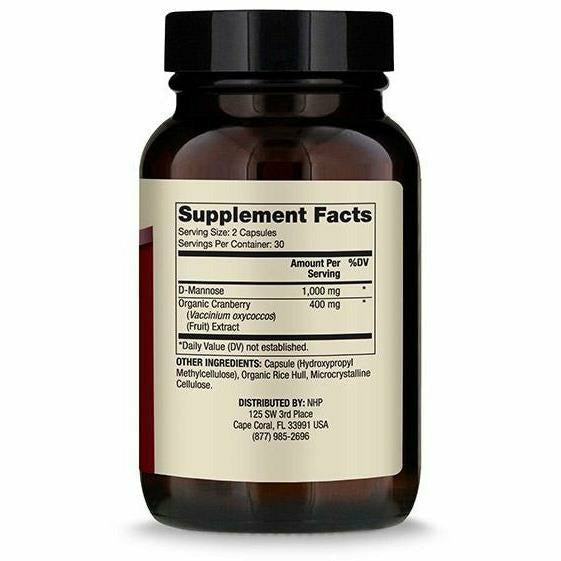 Dr. Mercola D-Mannose and Cranberry Extract 1000 mg 60 capsules supplement facts label