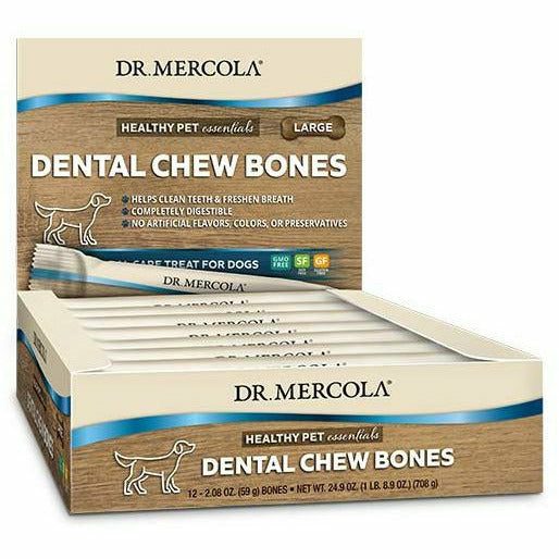 Dr. Mercola Dog Dental Chew Bones Large, 12 pack, front of package