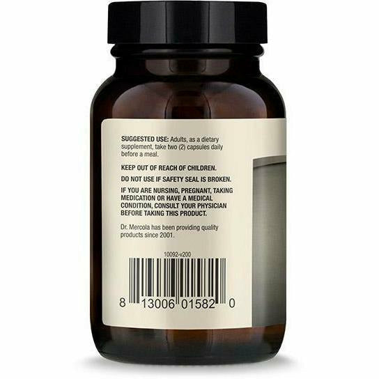 Dr. Mercola Fermented Black Garlic 800 mg 60 capsules suggested use label