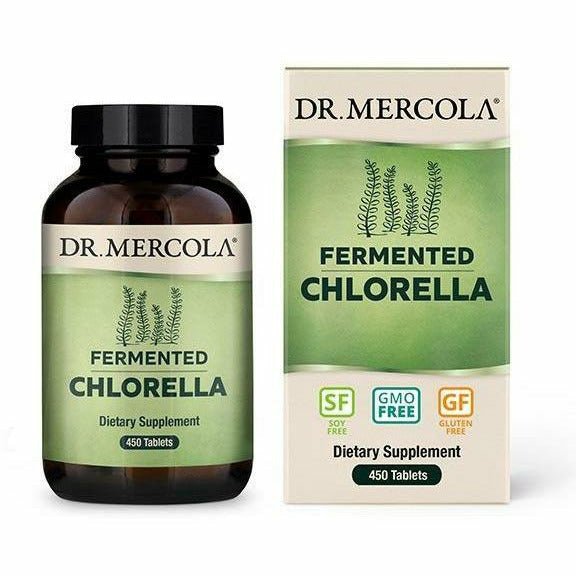 Dr. Mercola Fermented Chlorella 1000 mg, 450 tablets, front of bottle