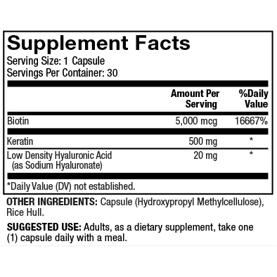 Dr. Mercola Hair, Skin and Nails 30 capsules supplement facts panel, close-up