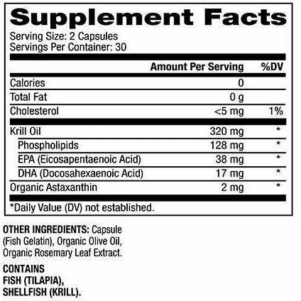Dr. Mercola Krill Oil for Kids 320 mg 60 capsules supplement facts panel, close-up