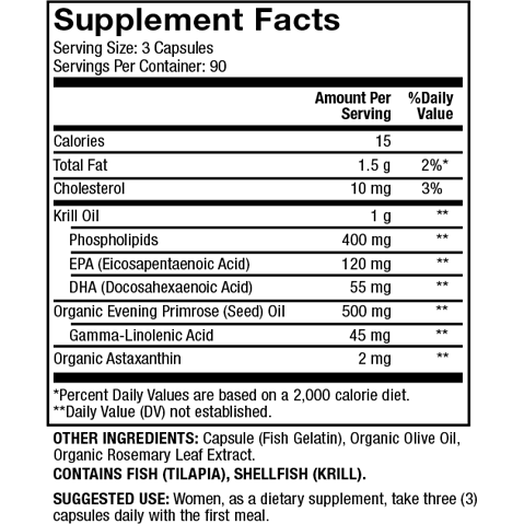 Dr. Mercola Krill Oil for Women with EPO 90 capsules supplement facts label