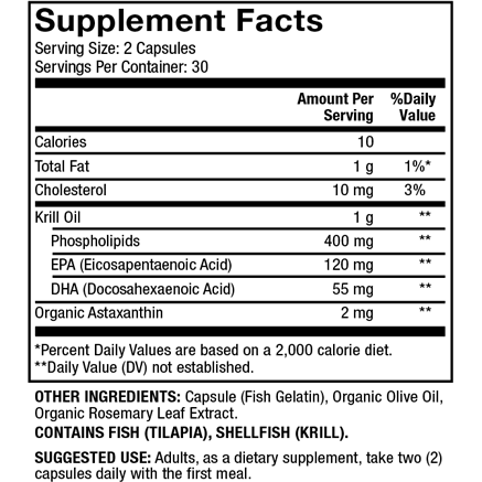 Dr. Mercola Krill Oil supplement facts panel, close-up