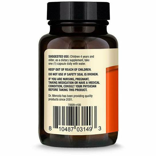 Dr. Mercola Liposomal Vitamin C for Kids 125 mg 30 capsules suggested use label