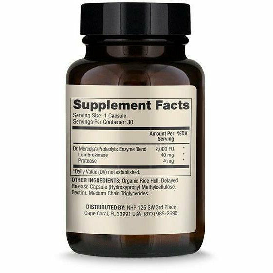 Dr. Mercola Lumbrokinase Enzymes 30 capsules supplement facts label