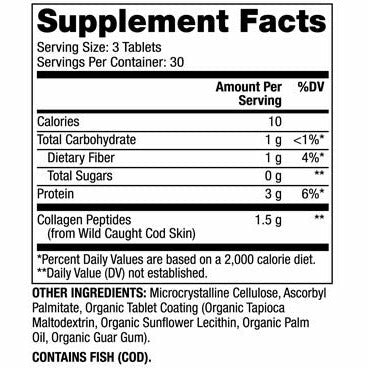 Dr. Mercola Marine Collagen 90 tablets supplement facts label