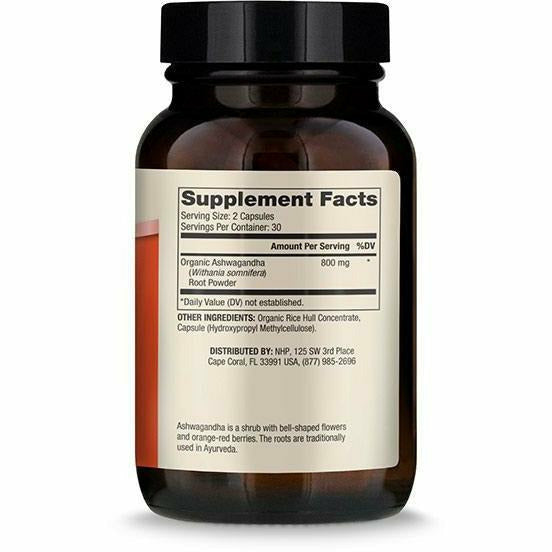 Dr. Mercola Organic Ashwagandha 800 mg 60 capsules supplement facts label