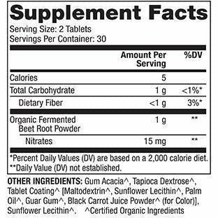 Dr. Mercola Organic Fermented Beets 60 tablets supplement facts panel, close-up