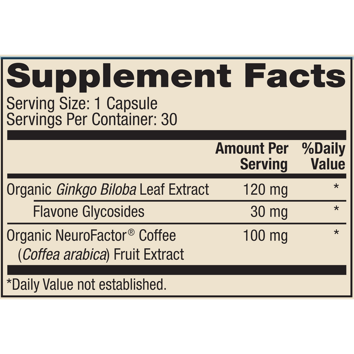 Dr. Mercola Organic Ginkgo Biloba 30 capsules supplement facts label