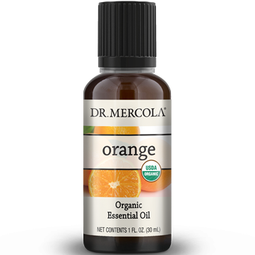Dr. Mercola Organic Orange Essential Oil, 1 fl oz, front of bottle