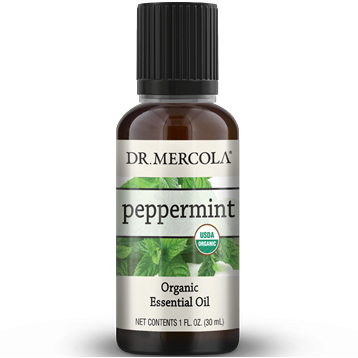 Dr. Mercola Organic Peppermint Essential Oil, 1 fl oz, front of bottle