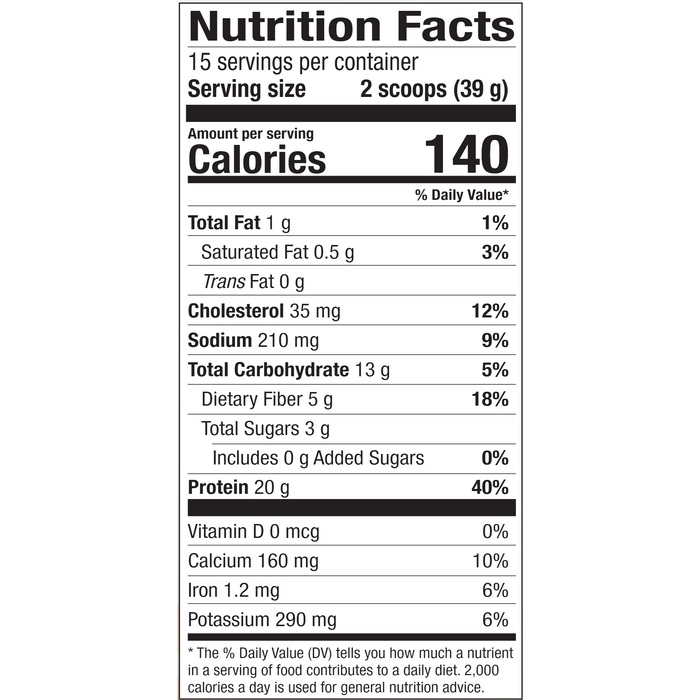 Dr. Mercola Pure Power Organic Whey Protein Chocolate 585 g nutrition facts label