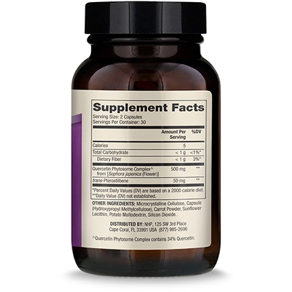 Dr. Mercola Quercetin and Pterostilbene Advanced 60 capsules supplement facts label
