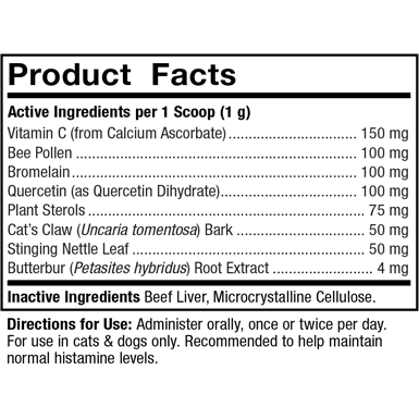 Dr. Mercola Seasonal Support for Cats & Dogs 3.17 oz product facts label