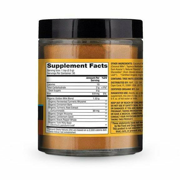 Dr. Mercola Solspring Organic Golden Milk 2.64 oz supplement facts label
