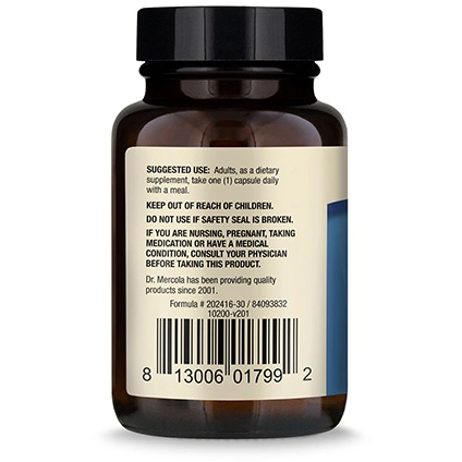 Dr. Mercola Ubiquinol 150 mg 30 capsules suggested use label