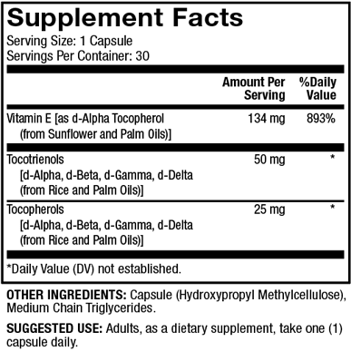 Dr. Mercola Vitamin E 134 mg 30 capsules supplement facts panel, close-up