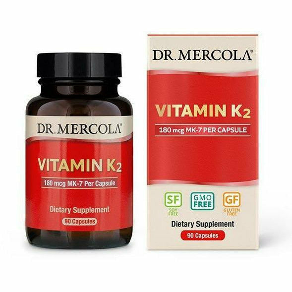 Dr. Mercola Vitamin K2 180 mcg, 90 capsules, front of bottle and box