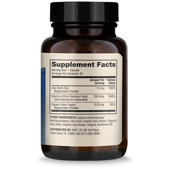 Dr. Mercola Zinc Plus Selenium 30 capsules supplement facts label