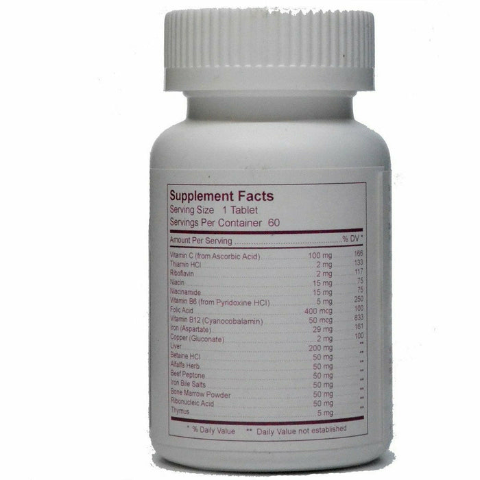 Dynamic Nutritional Associates Ferrogen 60 tablets supplement facts label