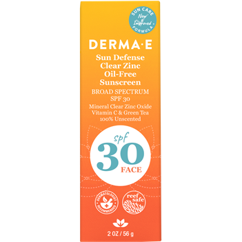 DermaE Natural Bodycare,  Sun Defense Clear Zinc SPF30 Face 2 oz