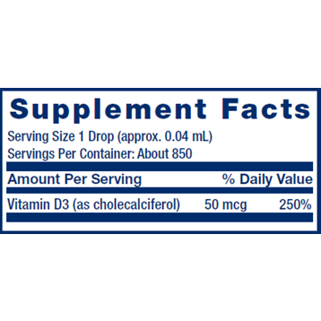 Liquid Vitamin D3 50 mcg (2000 IU) 1 fl oz by Life Extension Supplement Facts Label